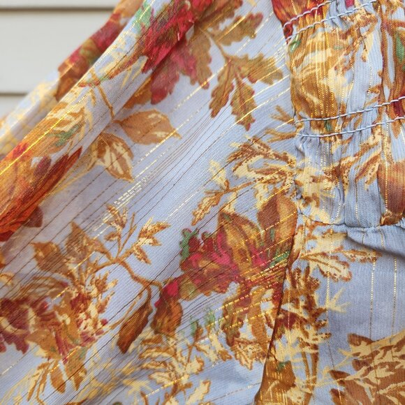 Maurices Plus Blouson Sleeve Blouse Metallic Sheer NWT Leaf Print Fall Autumn - Picture 7 of 16